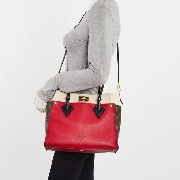 Louis Vuitton Red/Beige/Black Leather On My Side MM Bag - Picture 3 of 12